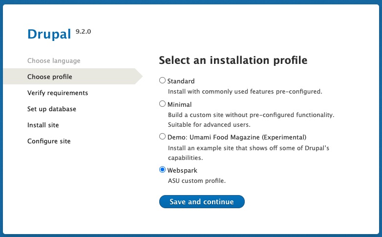 choose the webspark profile for drupal image