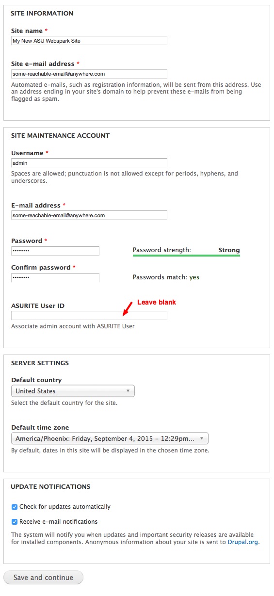 Adding site information for drupal