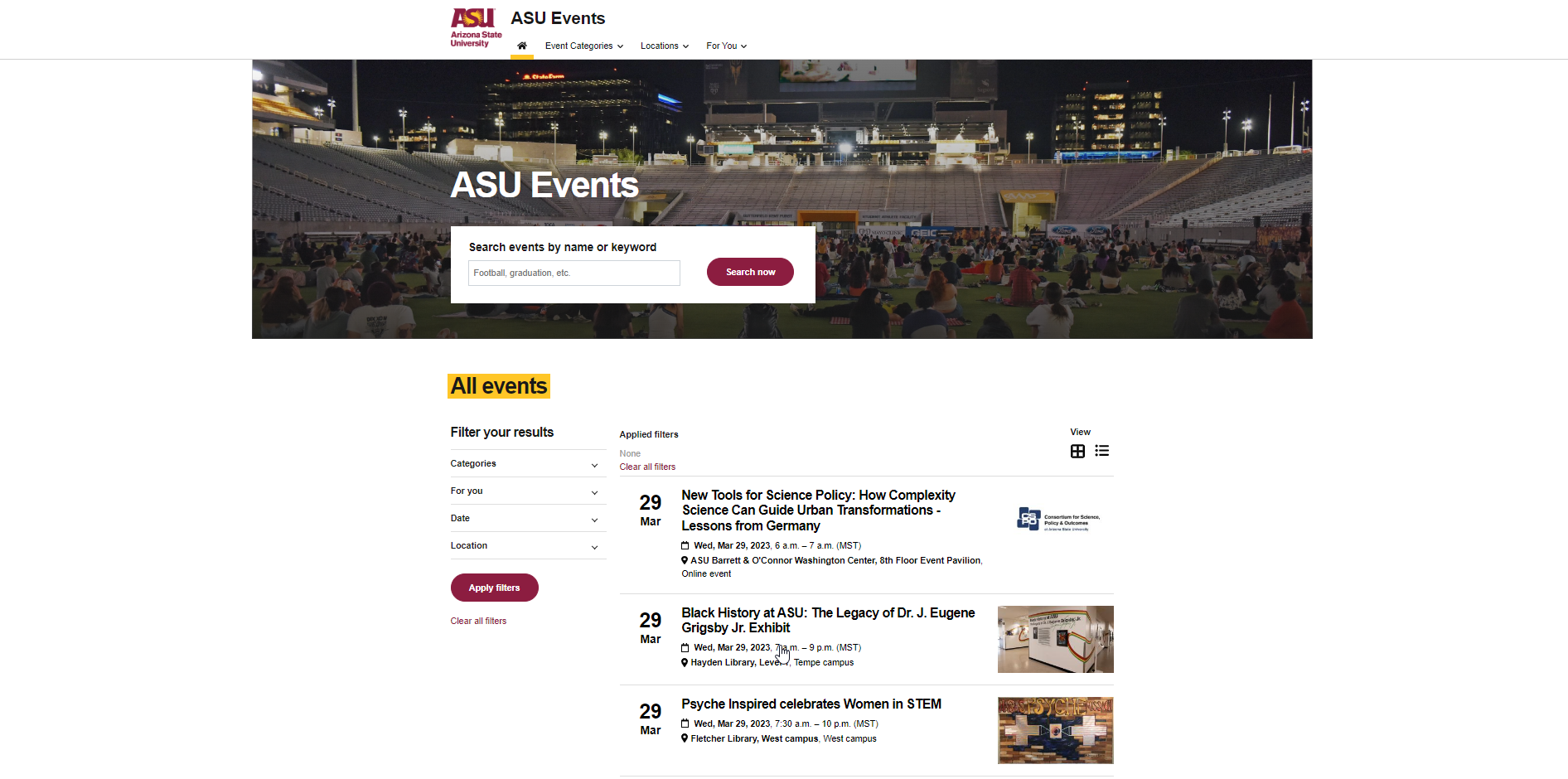 ASU Events Screenshot