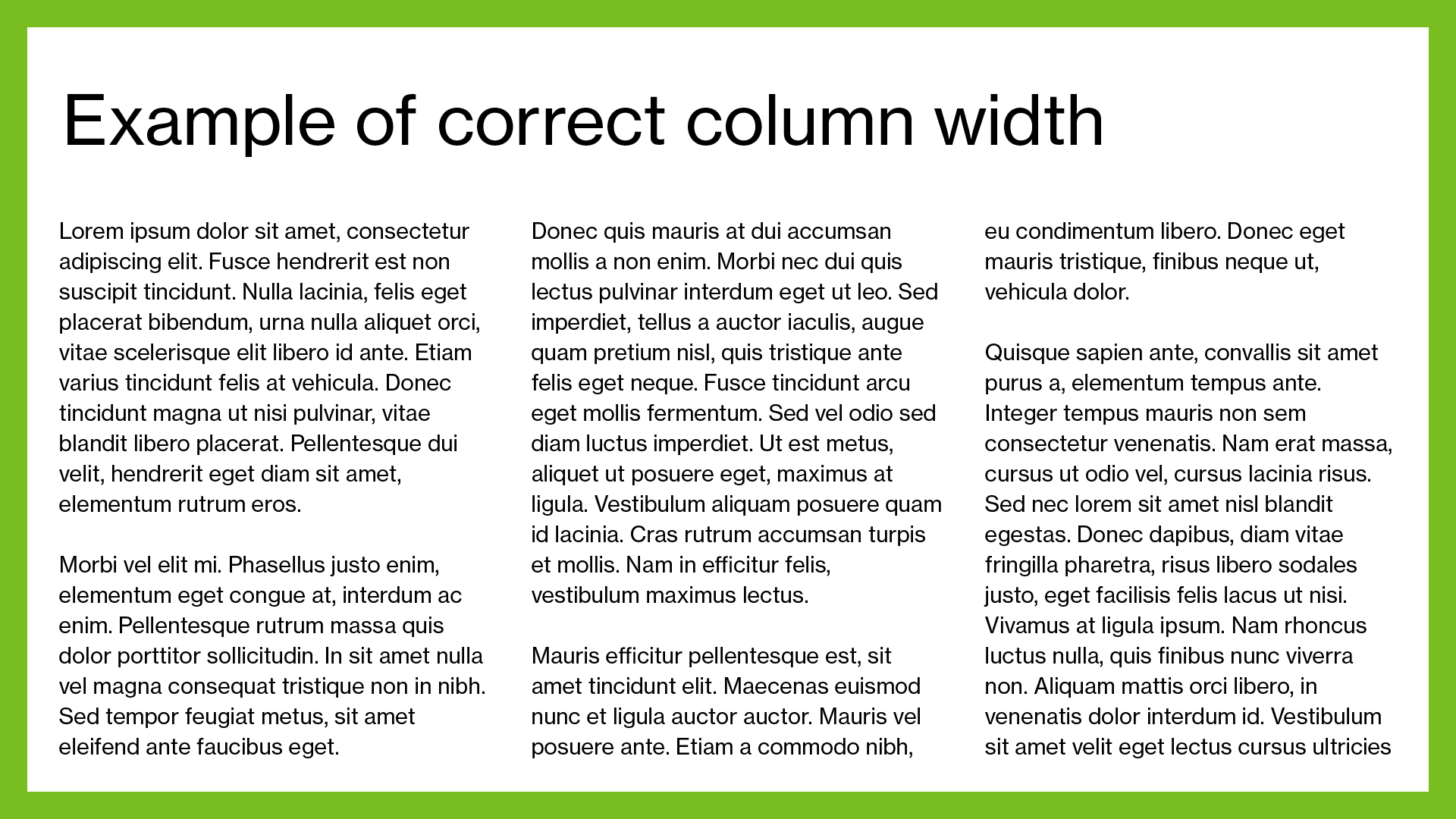 Column width font example