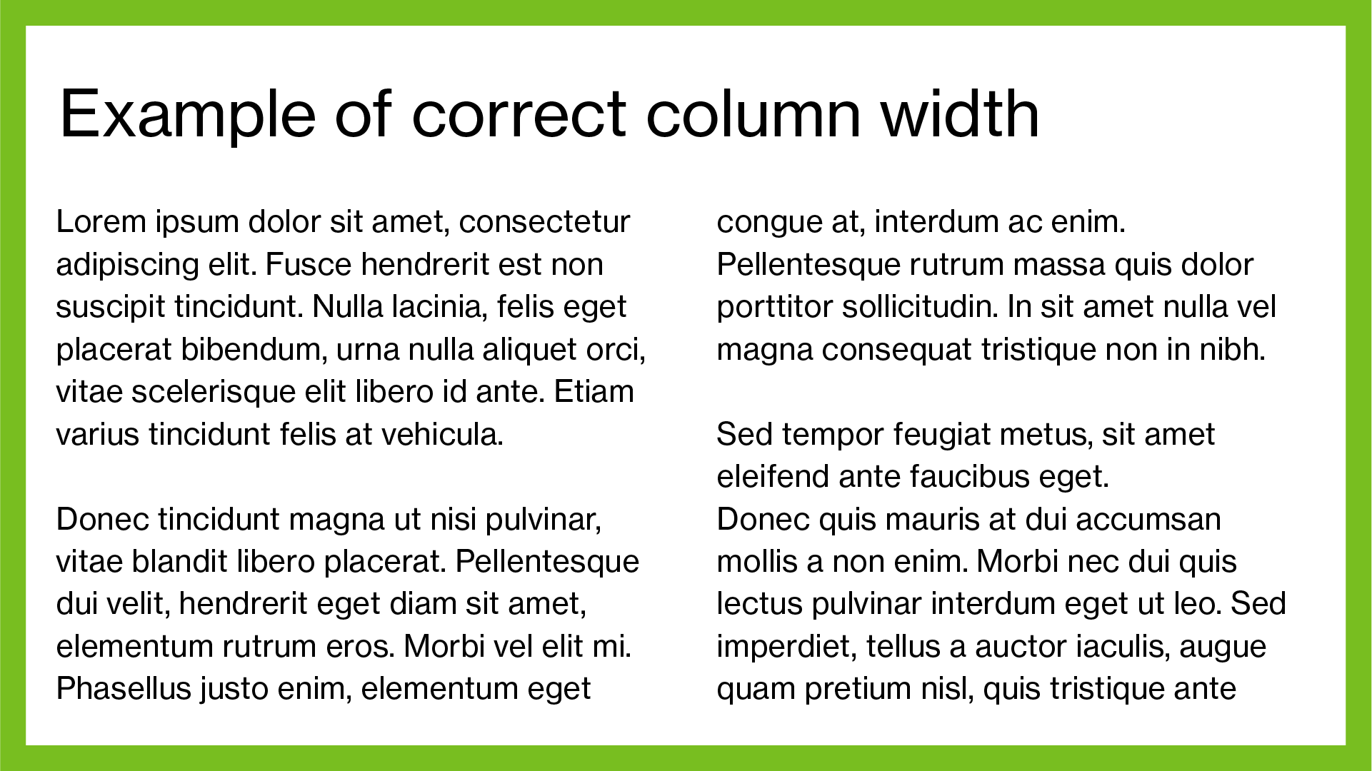 Column width font example