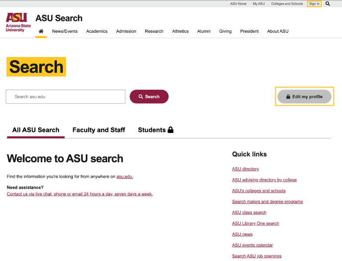 ASU Search example